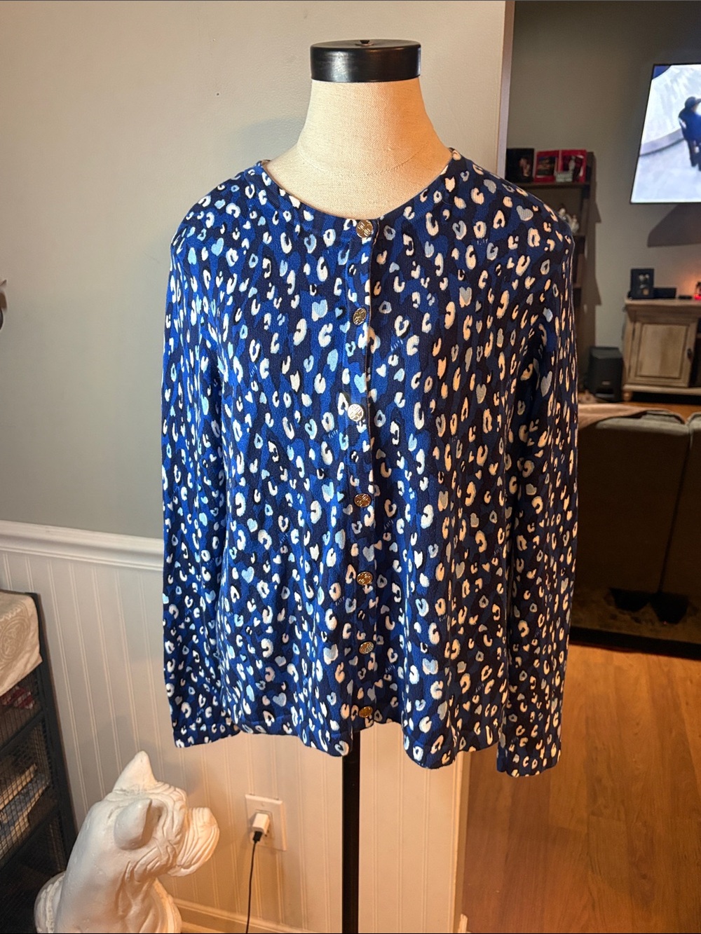 Lilly Pulitzer Womens Navy Blue Animal Print Button-Front Blouse